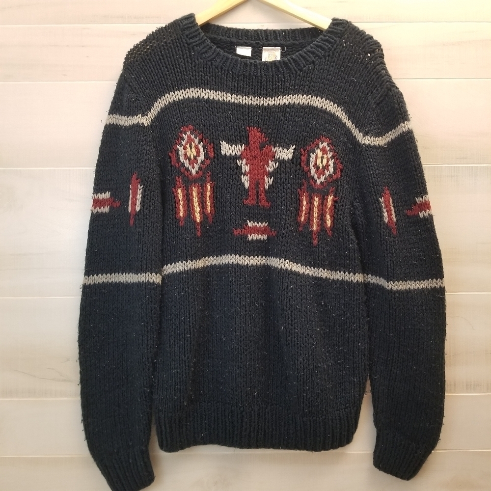 {M} VINTAGE Kennington Ltd California Chunky Knit Southwestern Tribal Sweater